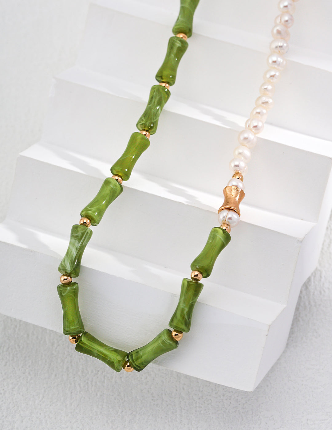 Sterling Silver Bamboo Pearl Necklace