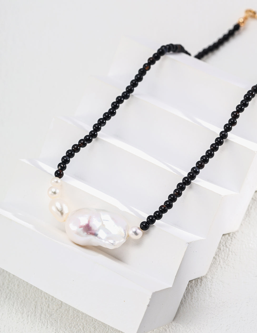 925 Silver Natural Pearl and Black Onyx Necklace