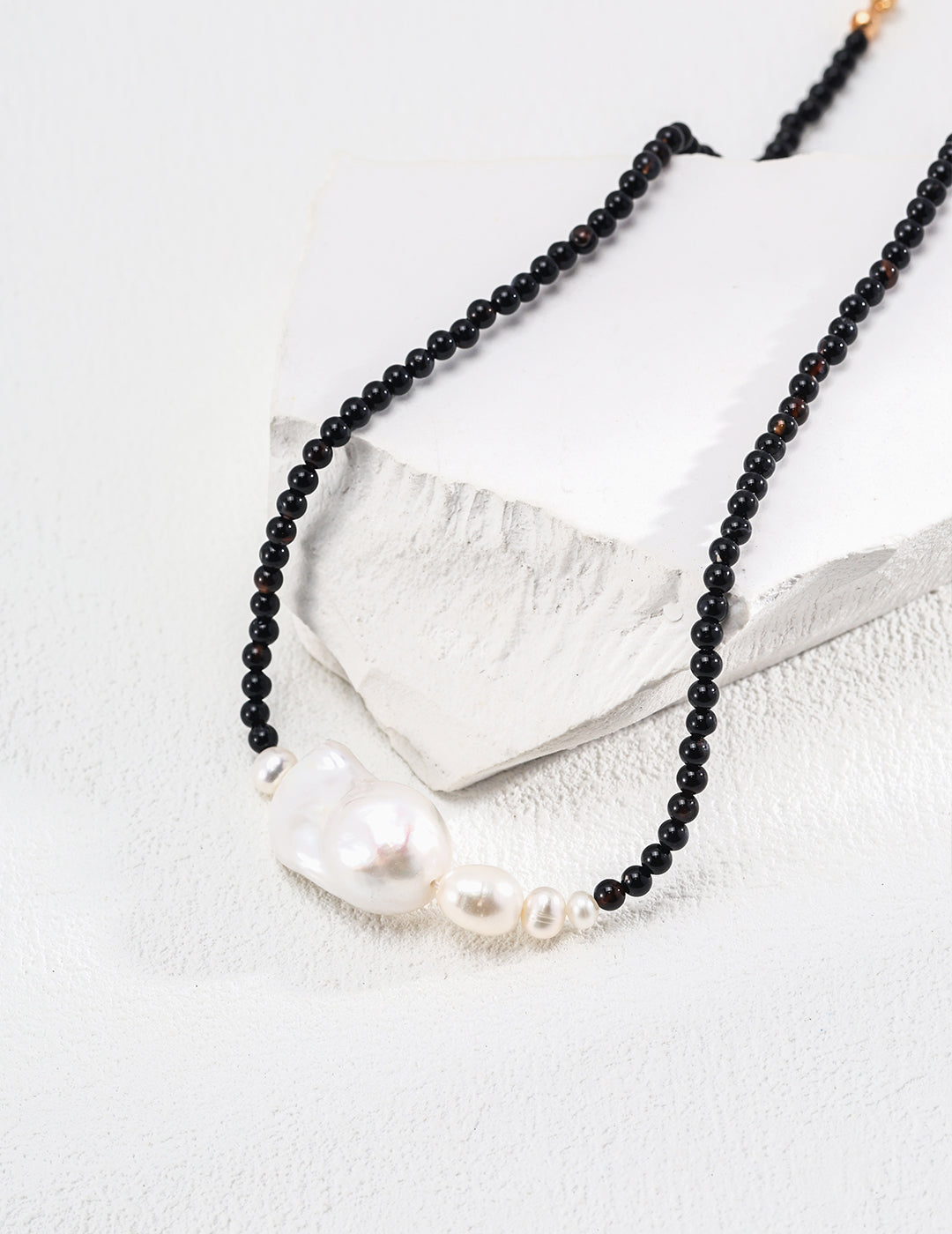 925 Silver Natural Pearl and Black Onyx Necklace