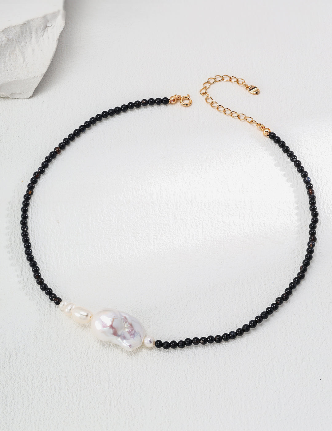 925 Silver Natural Pearl and Black Onyx Necklace