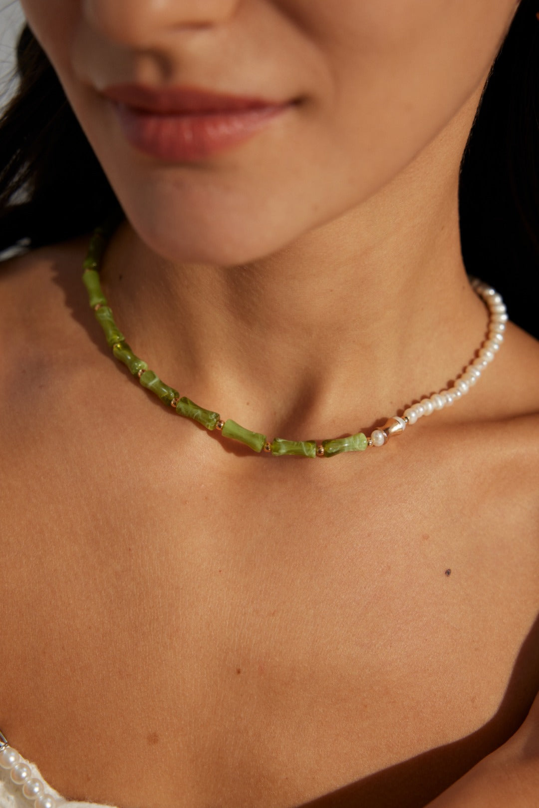 Sterling Silver Bamboo Pearl Necklace