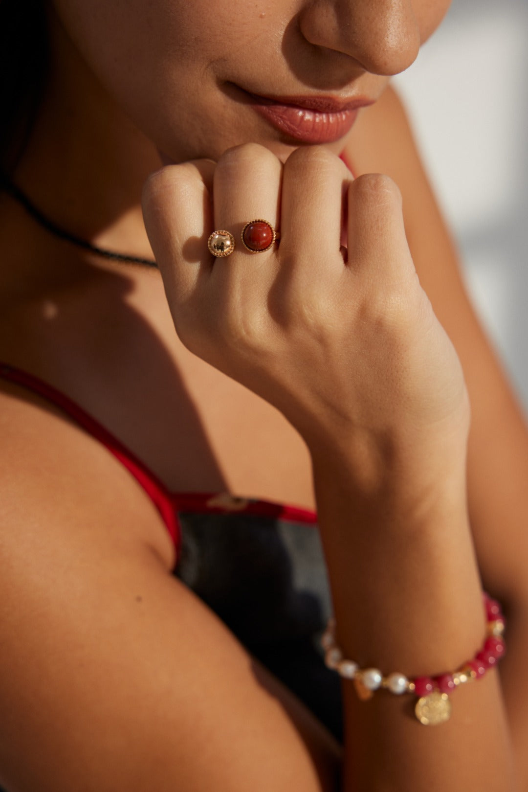 S925 Silver Red Stone Ring