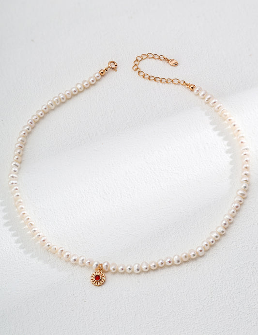 S925 Silver Natural Pearl Red Onyx Necklace